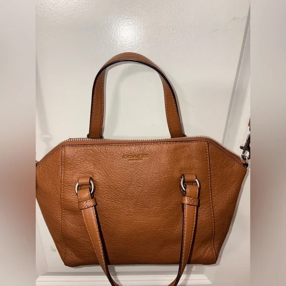 Coach Pebbled Leather Structured Satchel Crossbody Brown - Picture 8 of 12